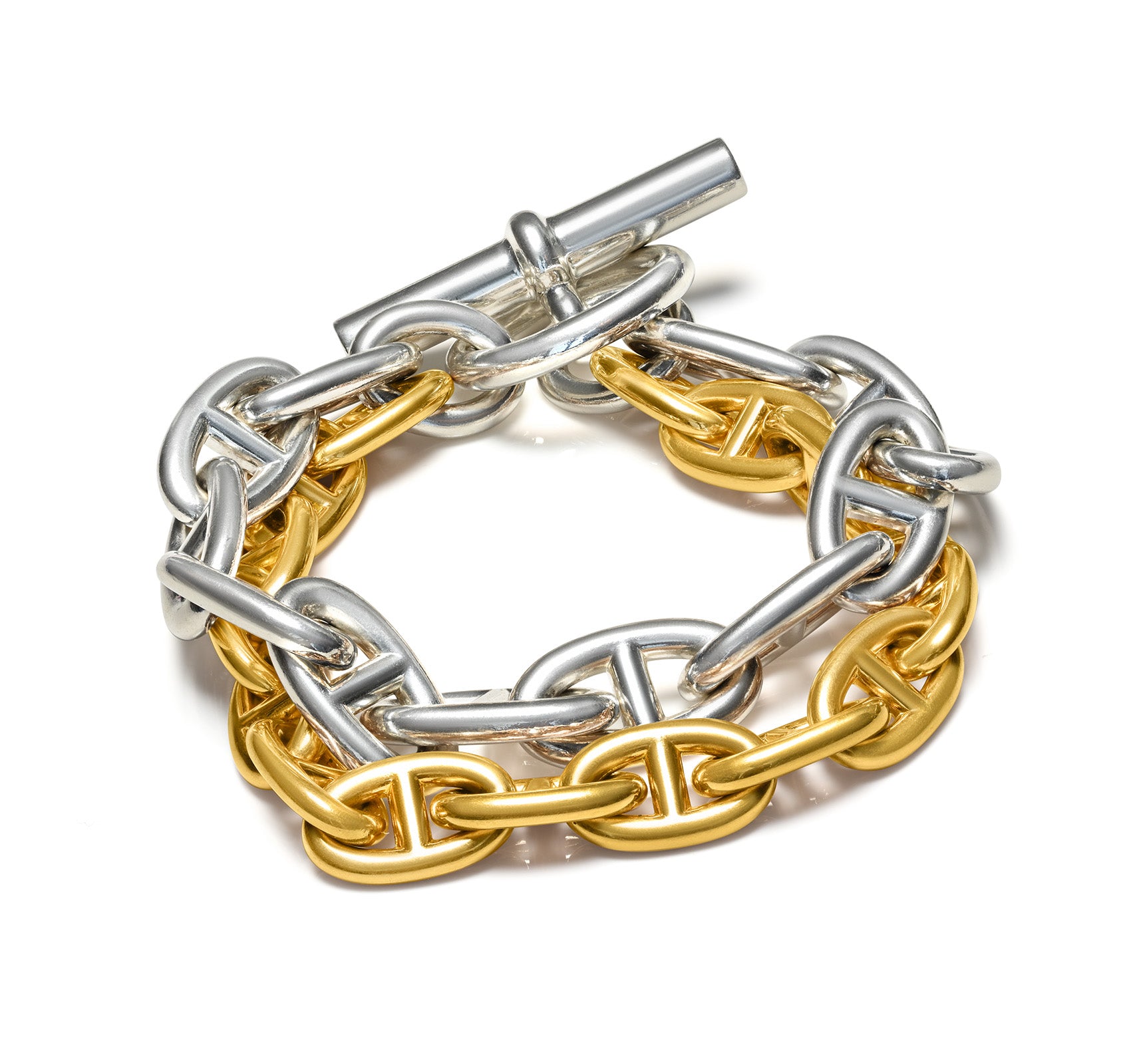Hermès Chaine d'Ancre Bracelet 18K Gold Silver Toggle Clasp