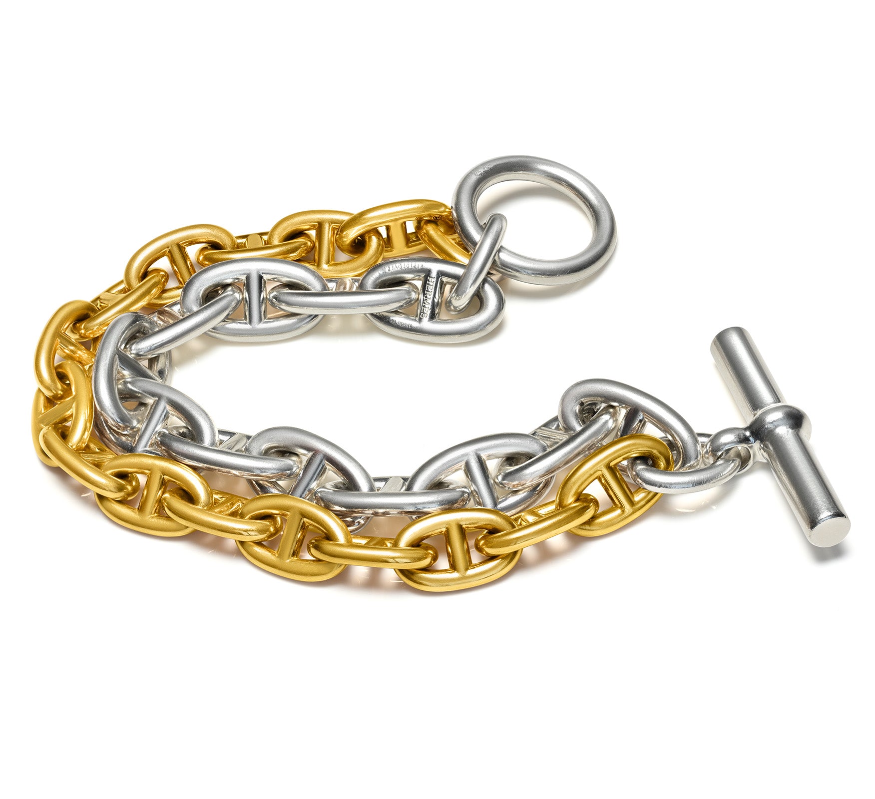 Hermès Chaine d'Ancre Bracelet 18K Gold Silver Toggle Clasp