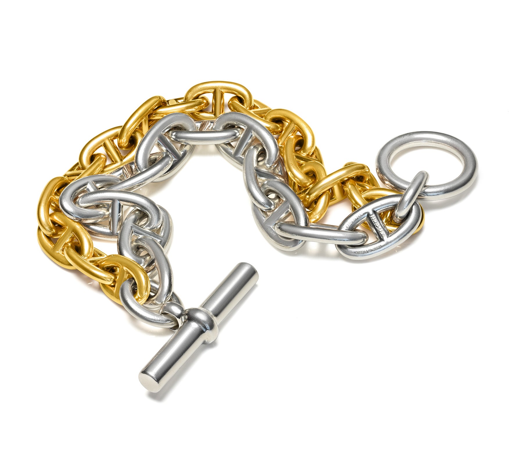 Hermès Chaine d'Ancre Bracelet 18K Gold Silver Toggle Clasp
