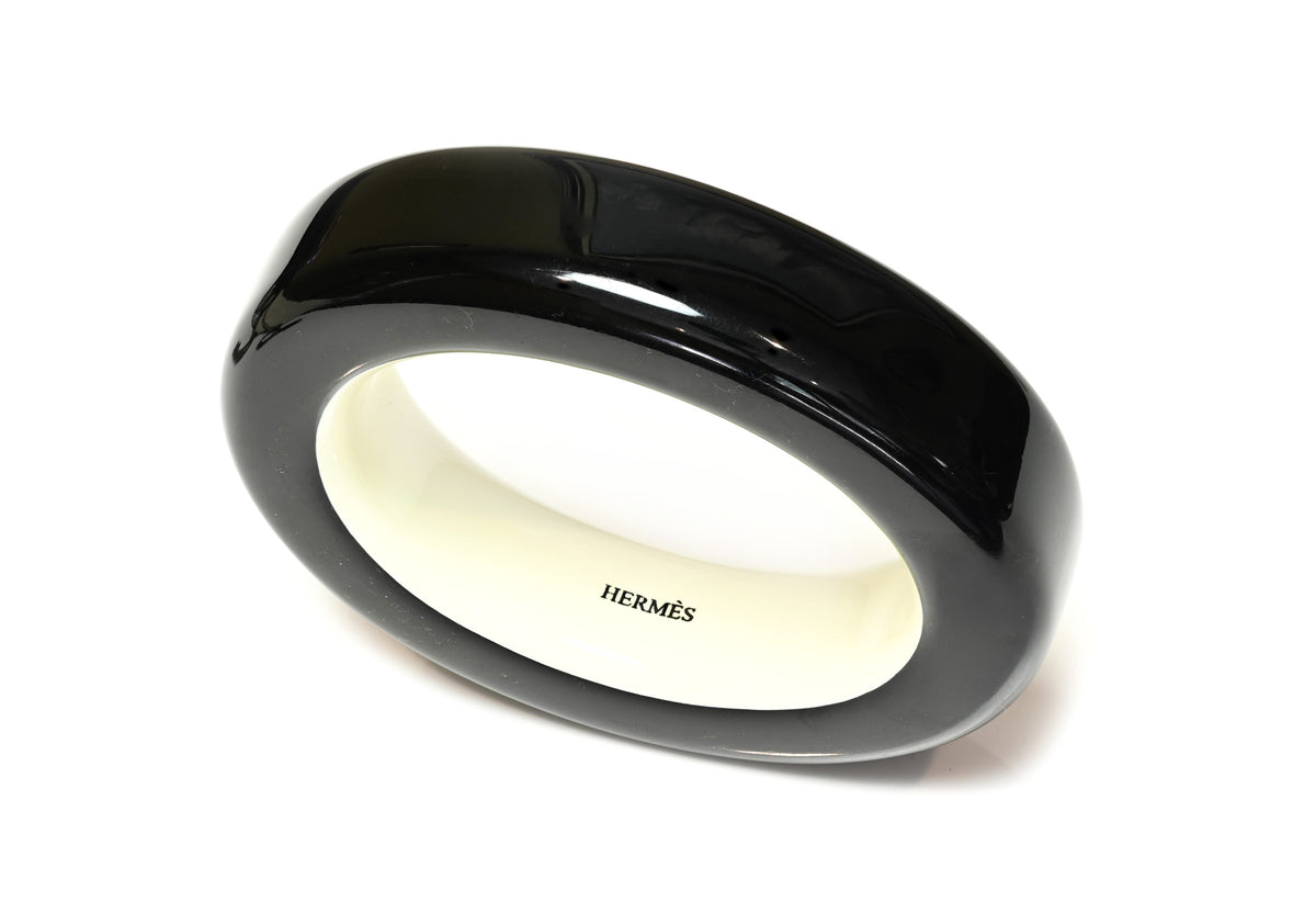 Hermes Paris Black Wood Lacquer Bangle Bracelet