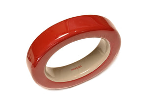 Hermes Paris Red Wood Lacquer Bangle Bracelet