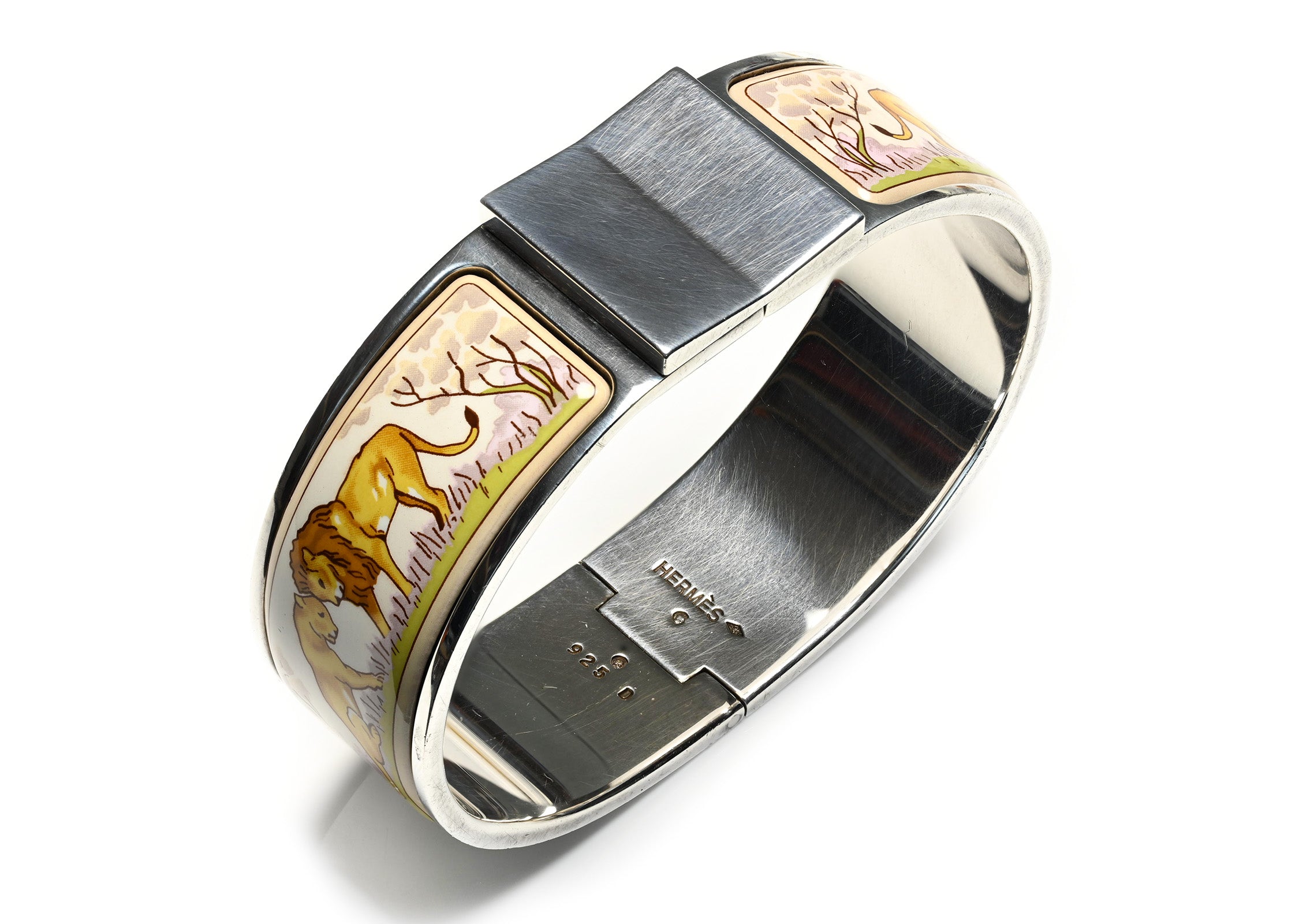 Hermes Paris Sterling Silver Enamel Lion Clic Clac Bracelet