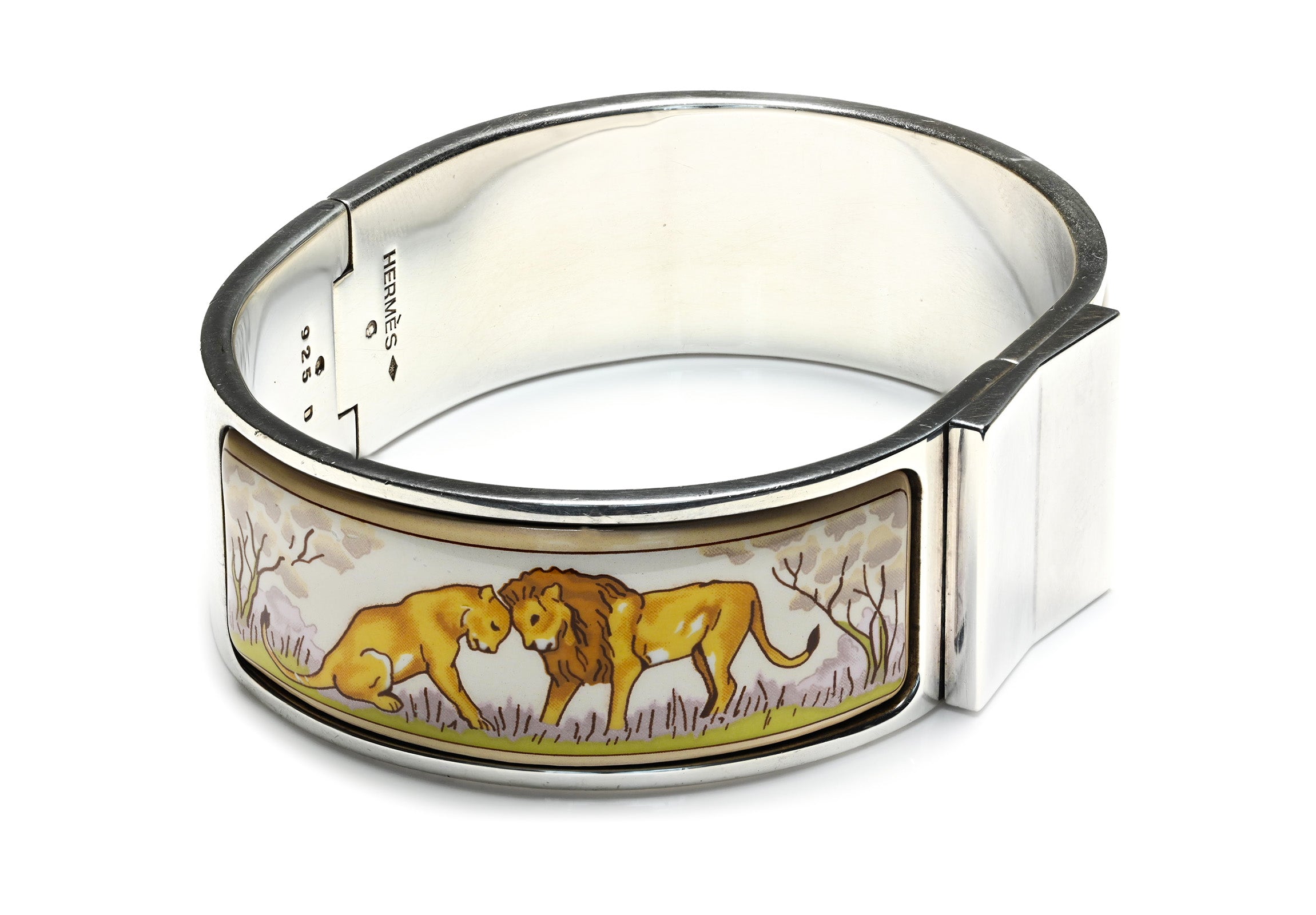 Hermes Paris Silver Enamel Lion Clic Clac Bracelet
