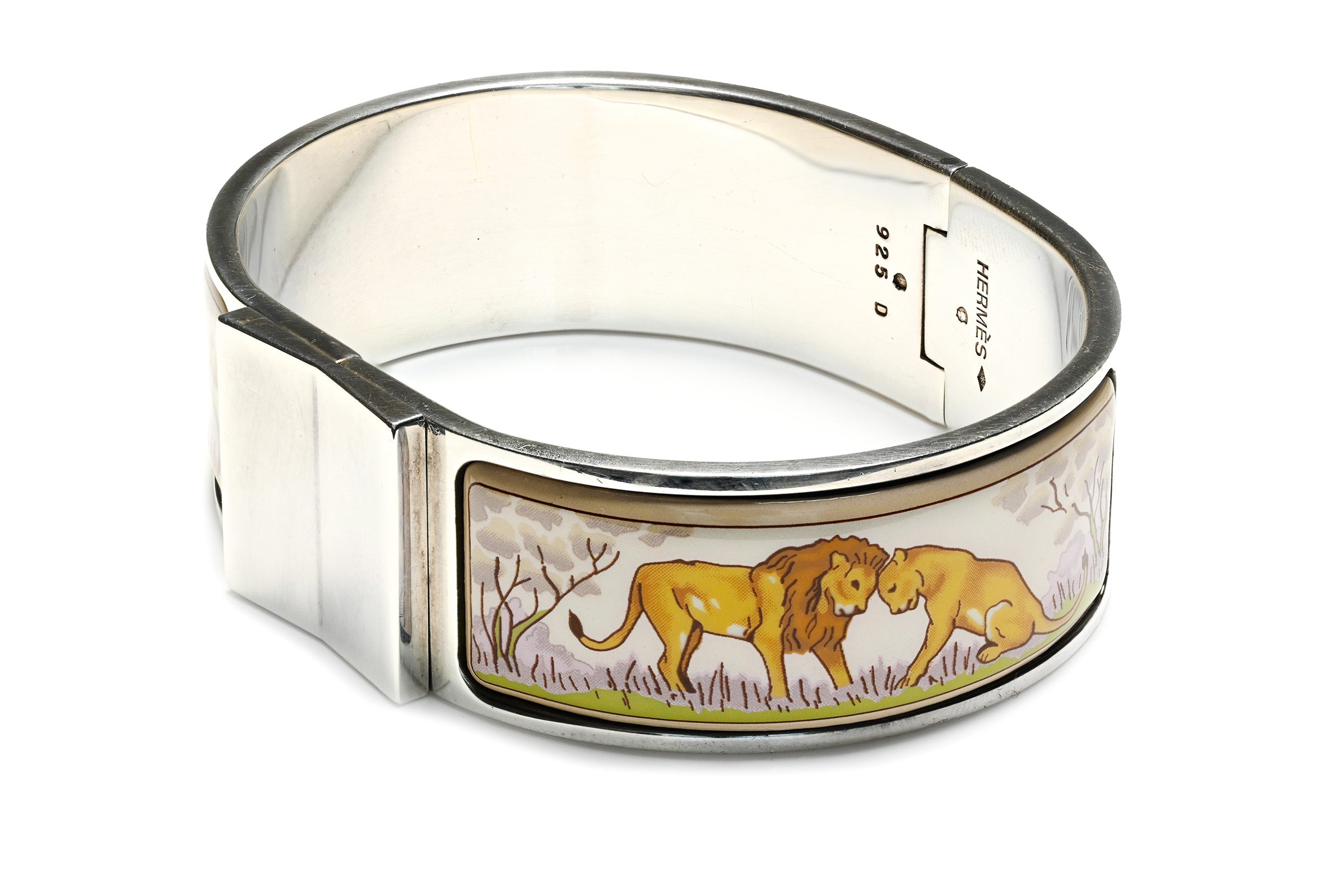 Hermes Sterling Silver Enamel Lion Clic Clac Bracelet