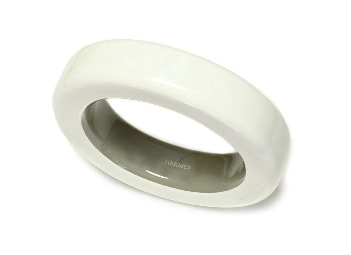 Hermes Paris White Wood Lacquer Bangle Bracelet