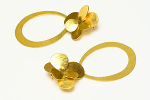 Herve Van Der Straeten Gold Plated Flower Hoop Drop Earrings