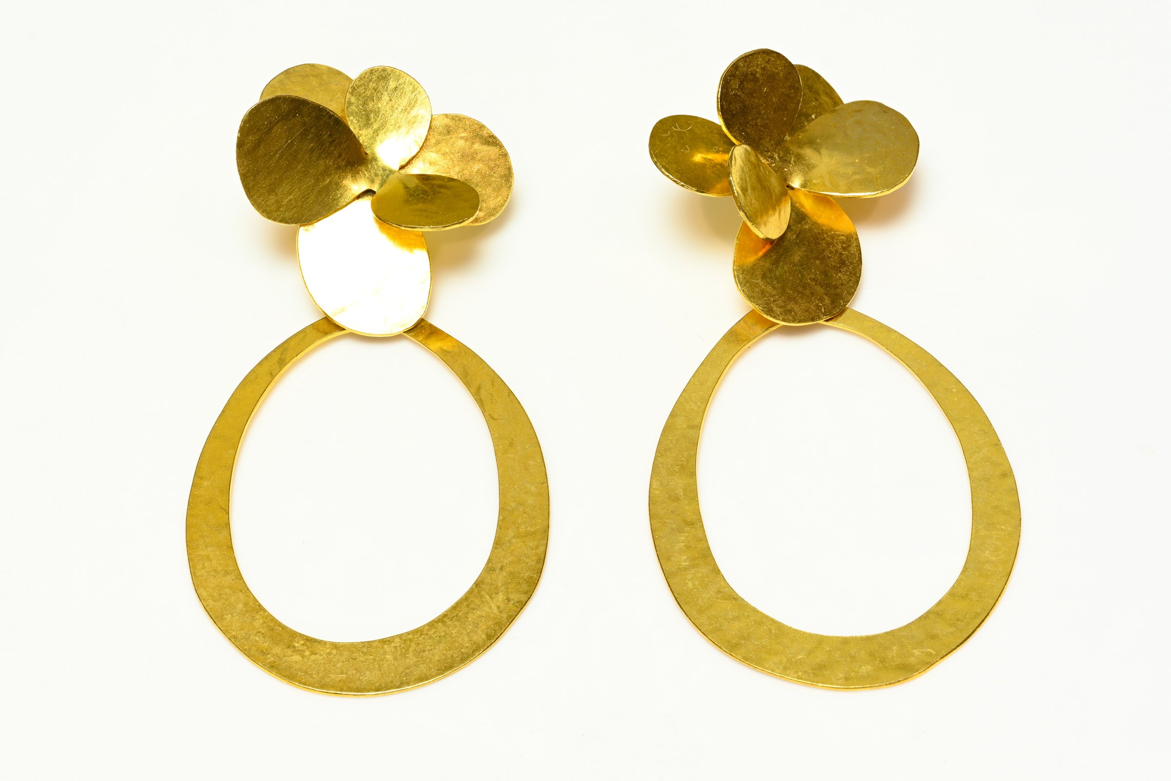 Herve Van Der Straeten Gold Plated Flower Hoop Drop Earrings 2