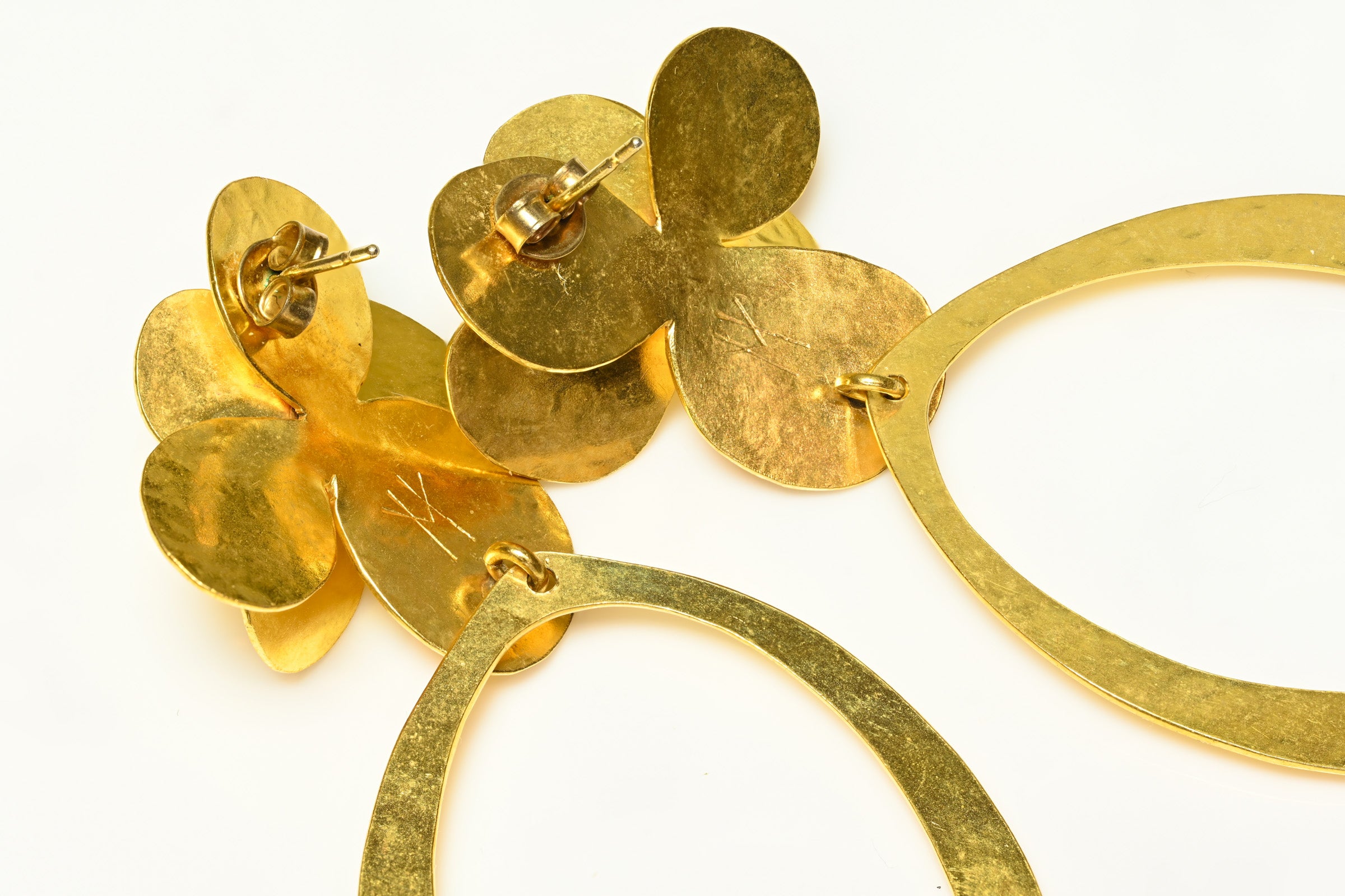Herve Van Der Straeten Gold Plated Flower Hoop Drop Earrings 3