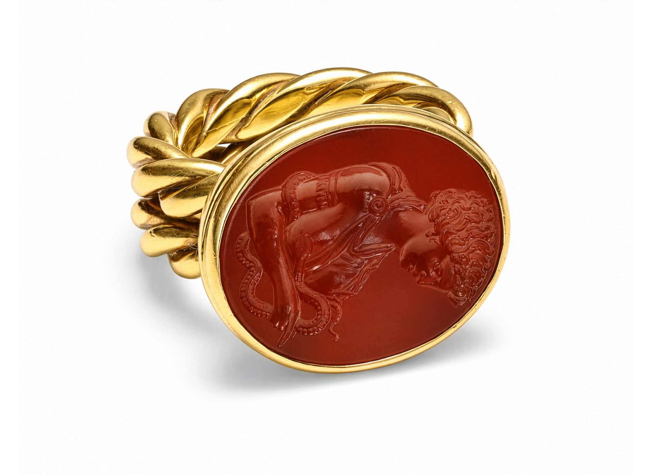 High-Karat Gold Carnelian Intaglio Ring with Classical Figure