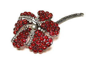 Iradj Moini Red Cabochon Glass Crystal Pearl Large Flower Brooch
