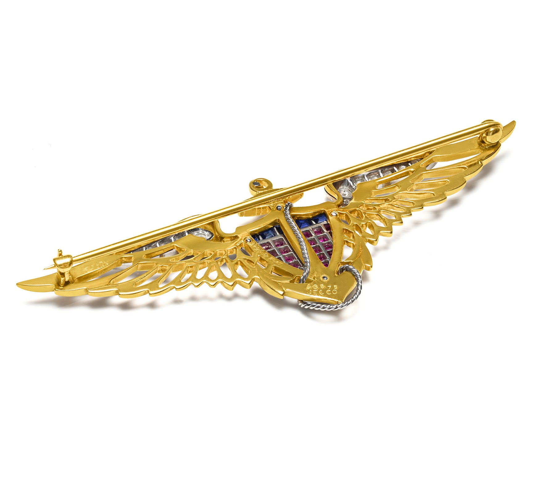 J.E. Caldwell & Co. Ruby Sapphire Diamond American Patriotic Brooch