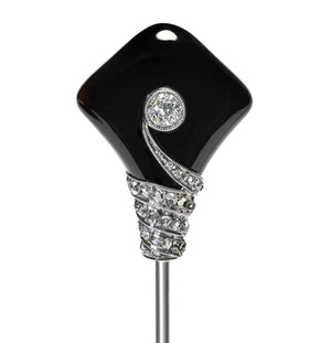 Janesich Paris Art Deco Onyx and Diamond Platinum Stick Pin
