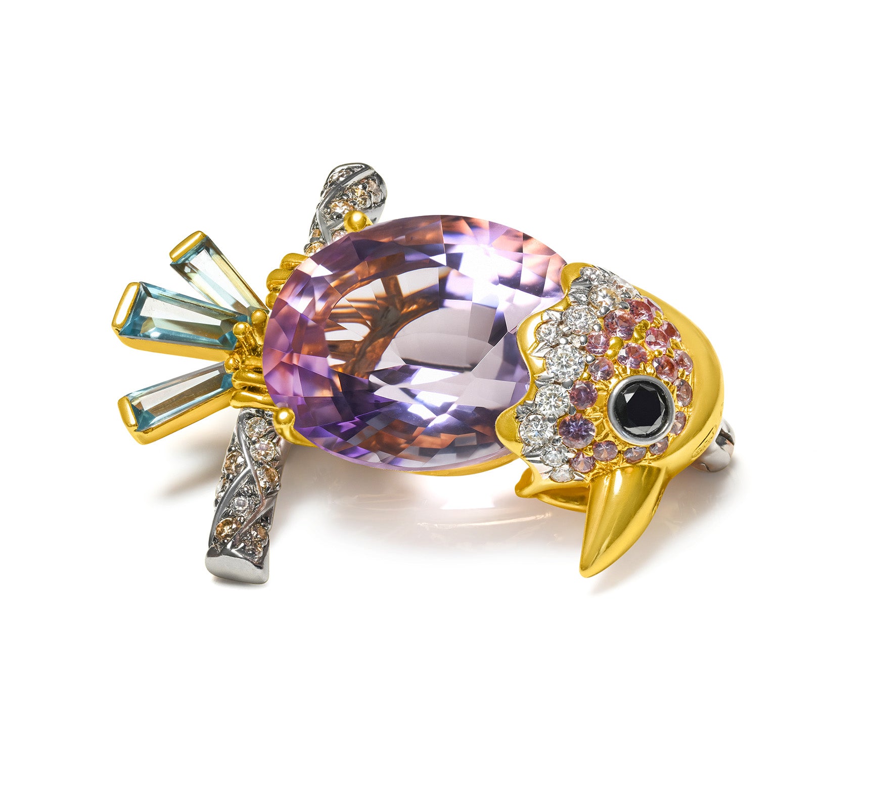 Kunzite 18K Bird Brooch Diamonds Gemstones