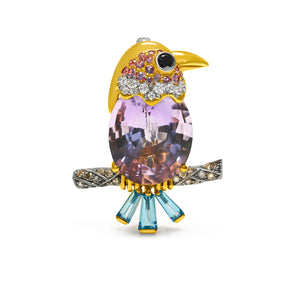 9.19ct Kunzite Bird Brooch with Diamonds & Colored Gemstones