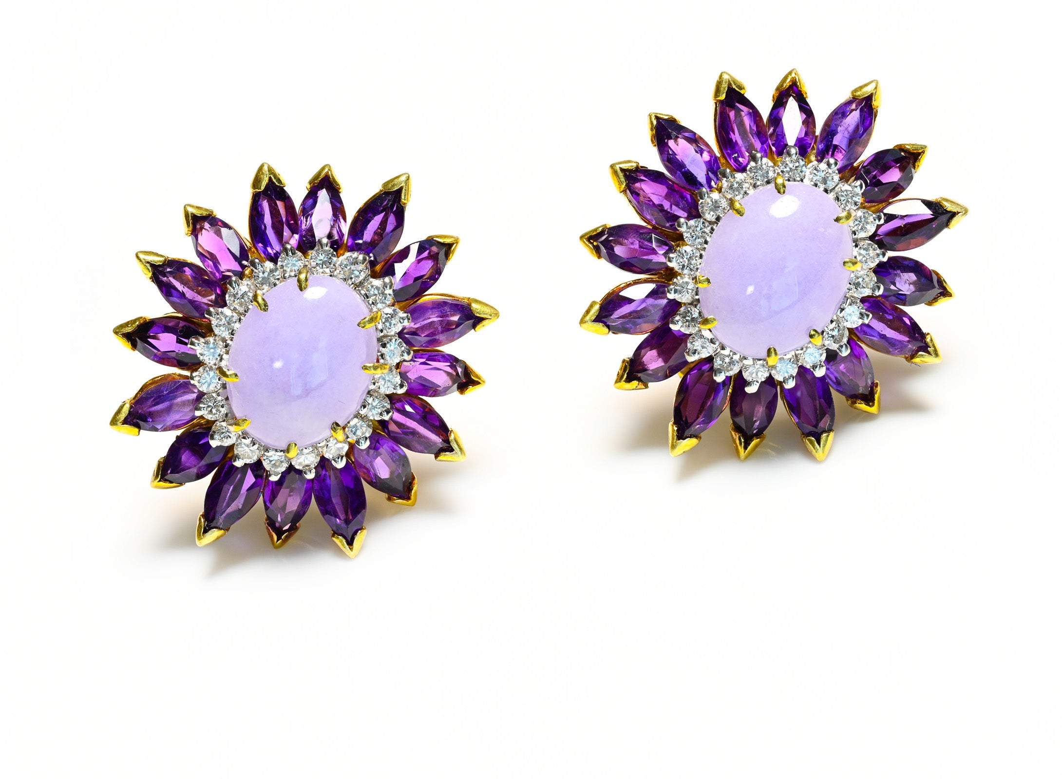 La Triomphe 18K Gold Purple Jade Diamond Earrings 