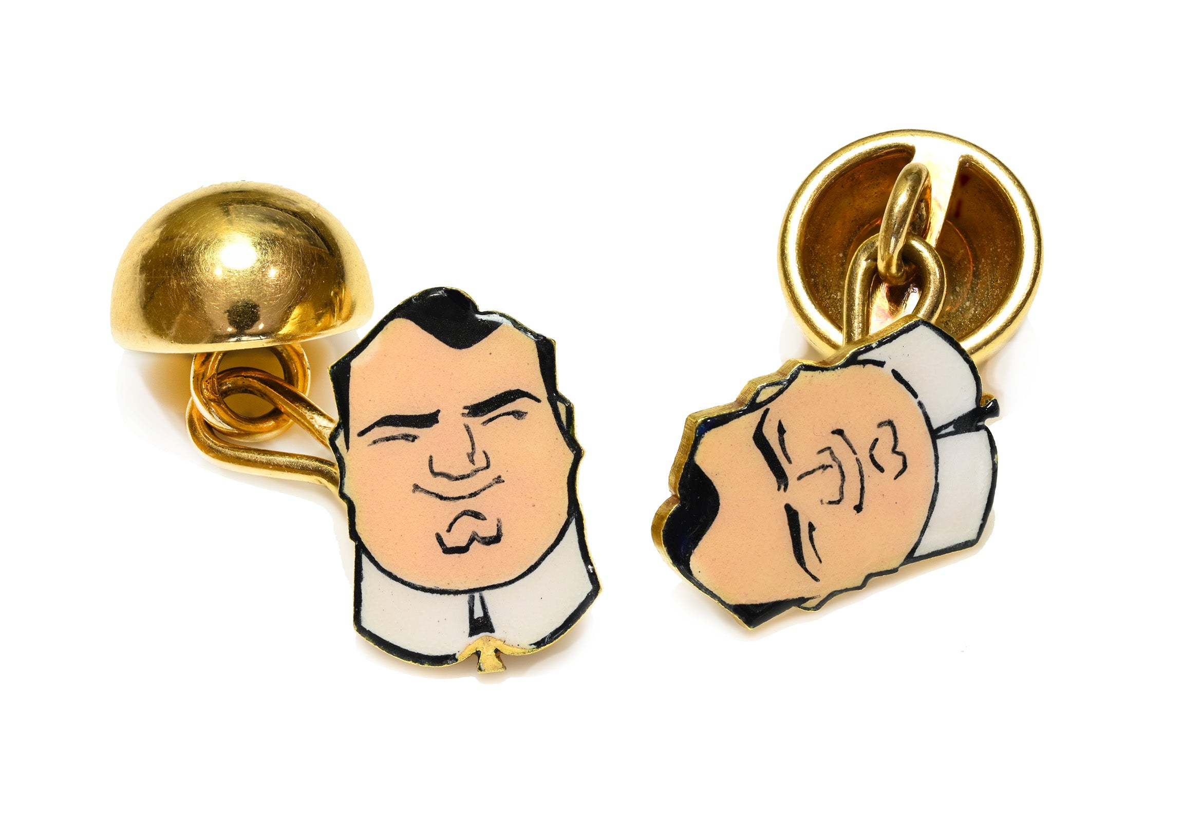 Rare Lacloche Frères Enrico Caruso Art Deco 18K Gold Enamel Cufflinks