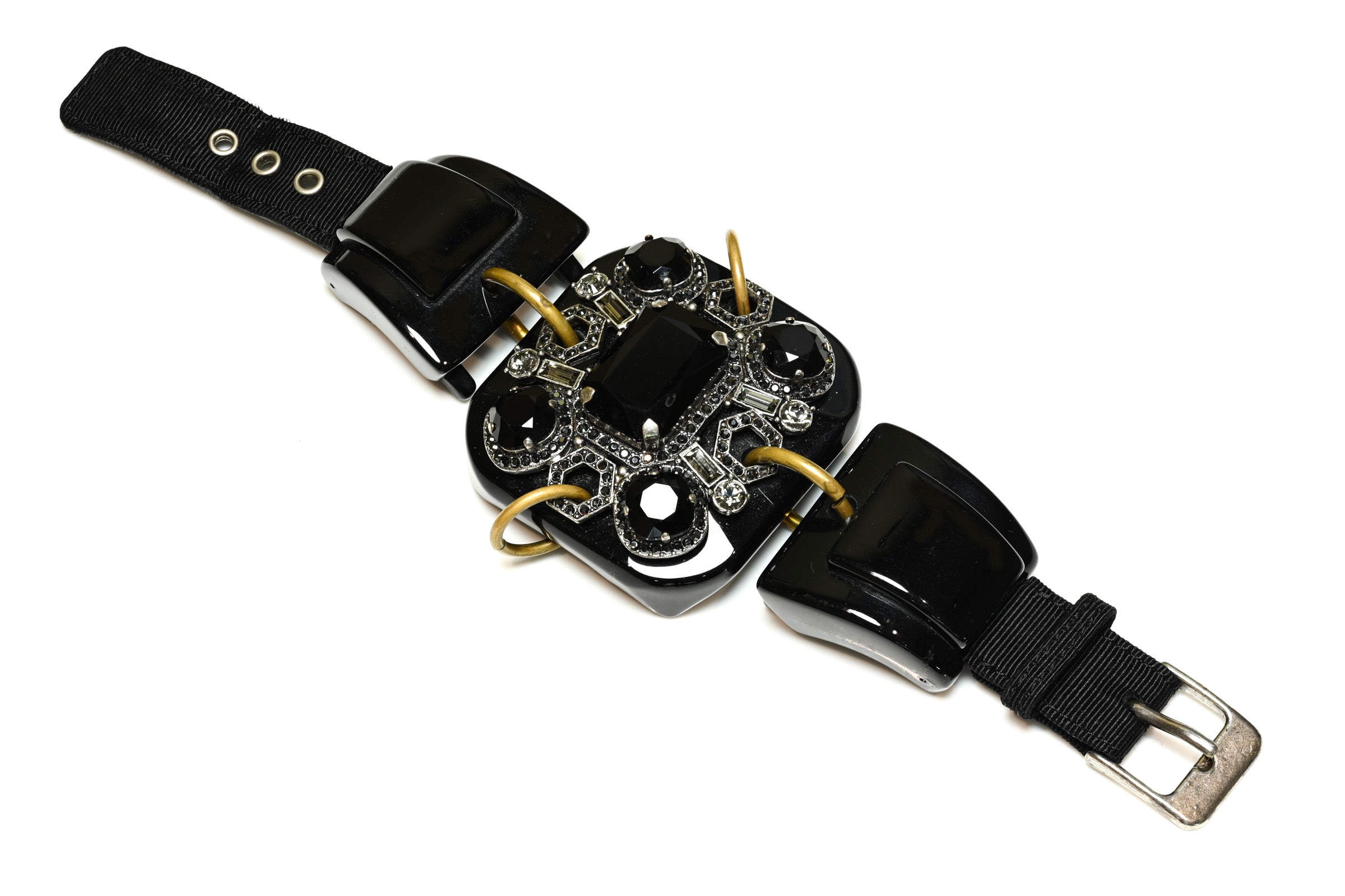 Lanvin Paris Alber Elbaz Black Resin Crystal Buckle Bracelet