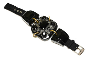 Lanvin Paris Alber Elbaz Black Resin Crystal Buckle Bracelet