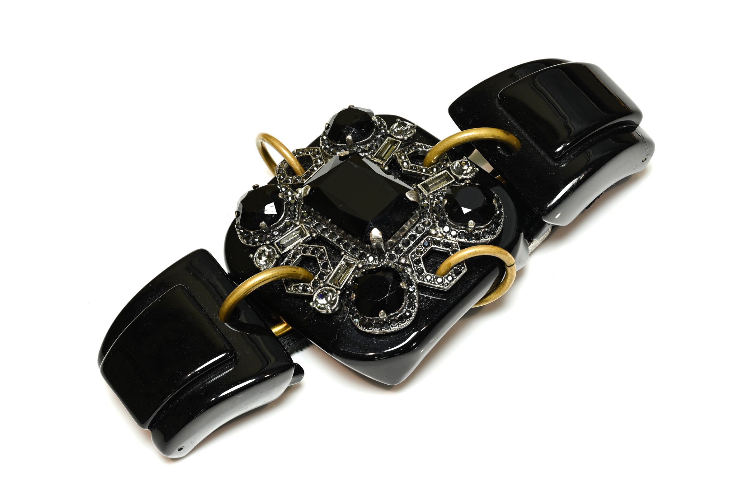 Lanvin Paris Alber Elbaz Black Resin Crystal Buckle Bracelet 1