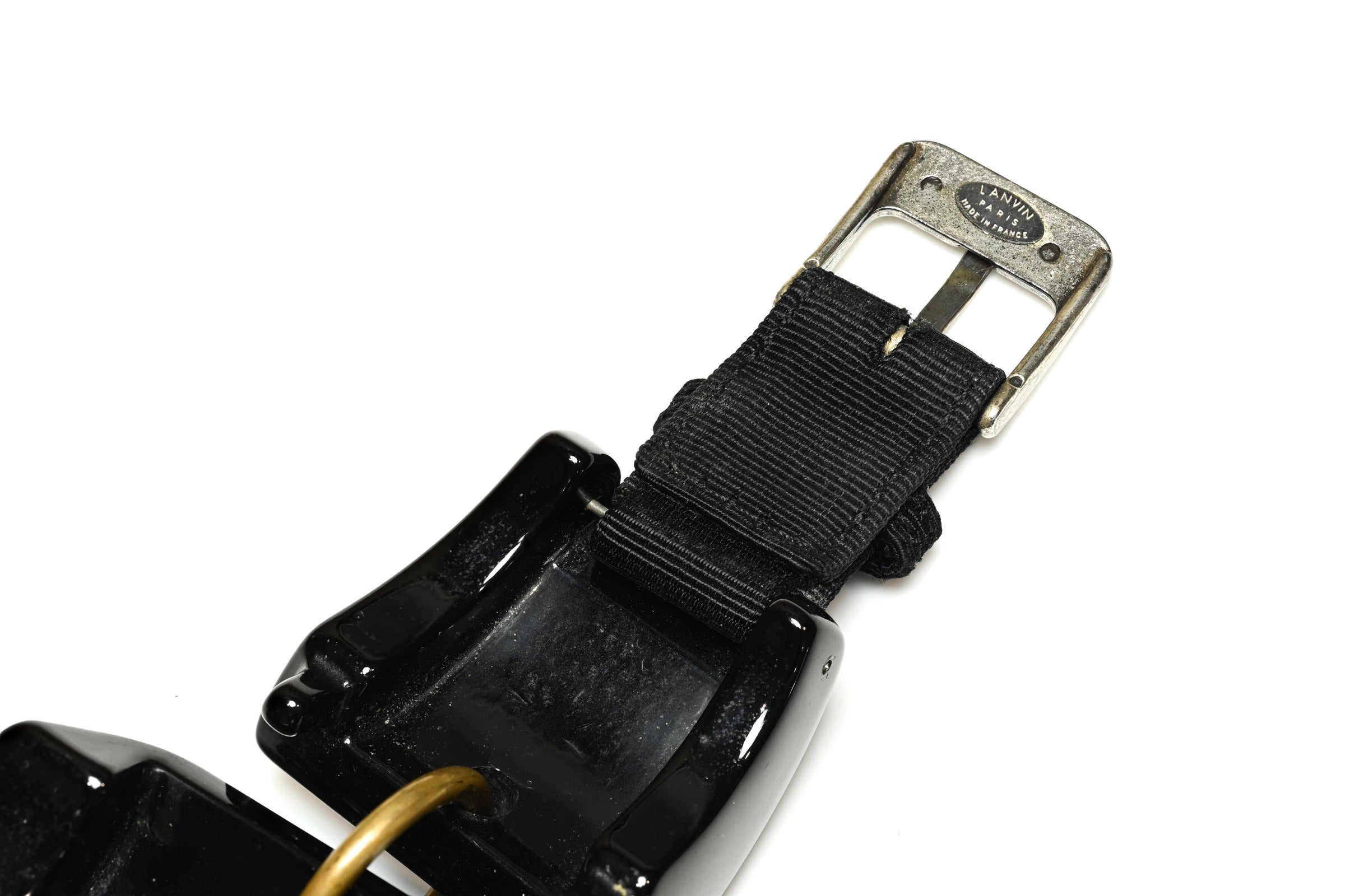 Lanvin Paris Alber Elbaz Black Resin Crystal Buckle Bracelet 3