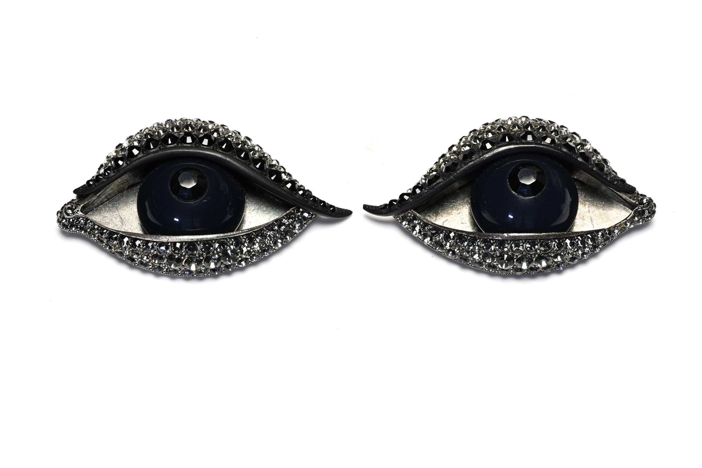 Lanvin Paris Alber Elbaz Blue Glass Crystal Eye Set Brooches 