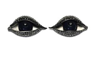 Lanvin Paris Alber Elbaz Blue Glass Crystal Eye Set Brooches