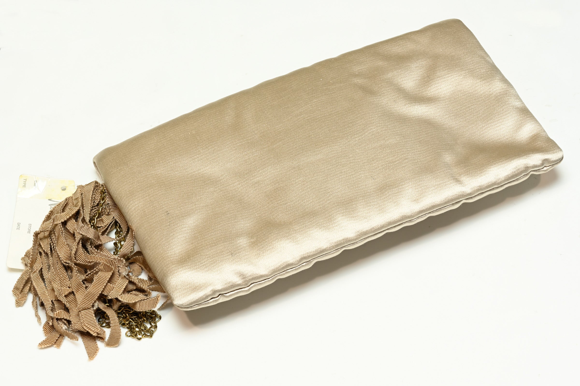 Lanvin Paris Beige Satin Opaline Crystal Tassel Clutch Bag 2