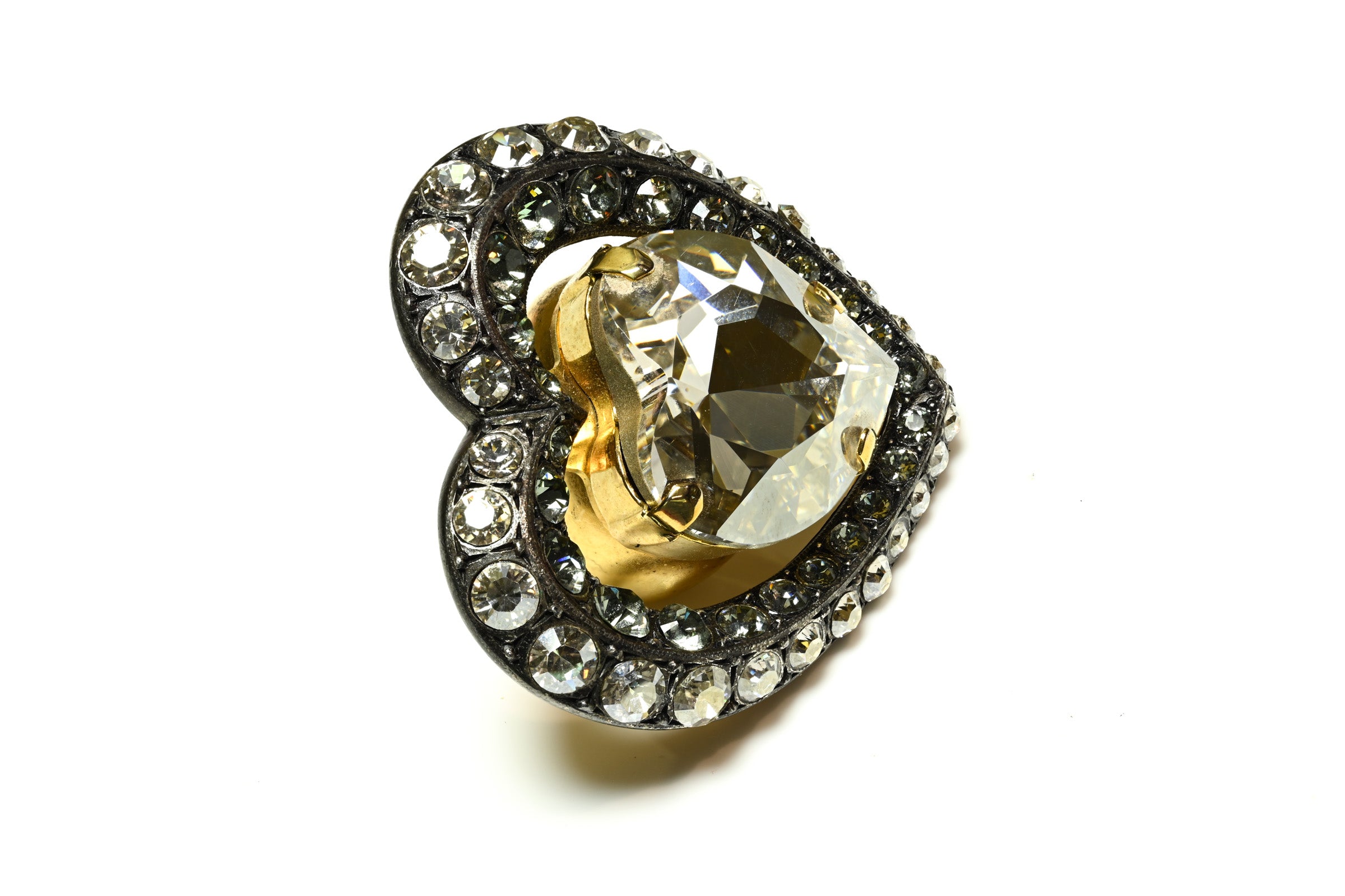 Lanvin Paris Large Crystal Heart Cocktail Ring 1