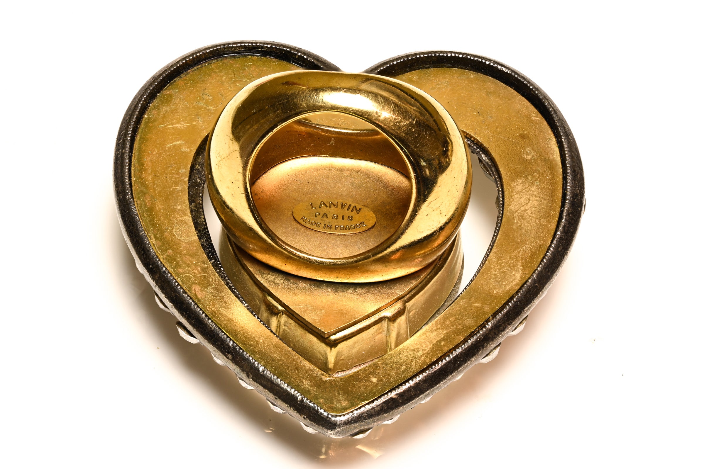 Lanvin Paris Large Crystal Heart Cocktail Ring 2