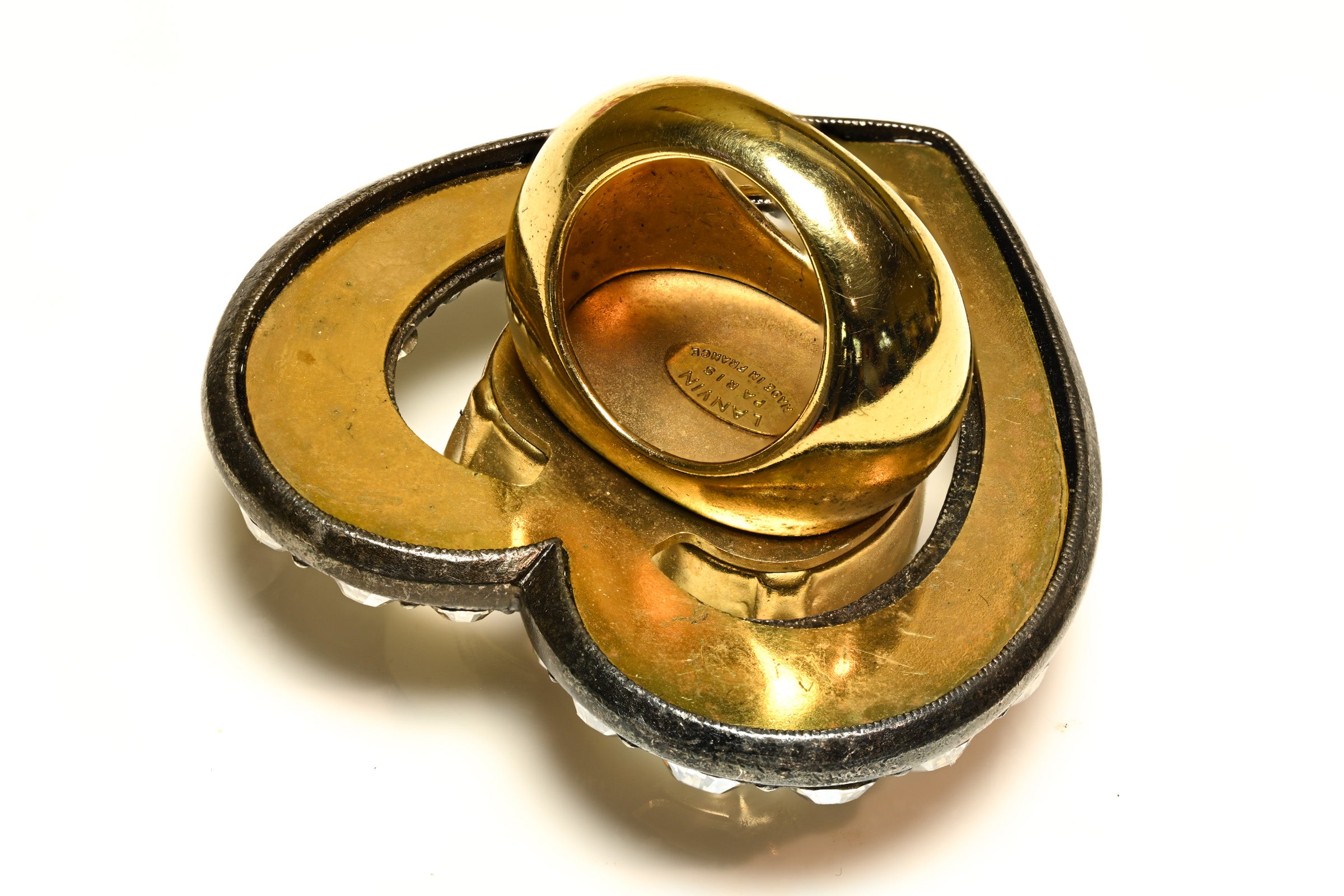 Lanvin Paris Large Crystal Heart Cocktail Ring 3