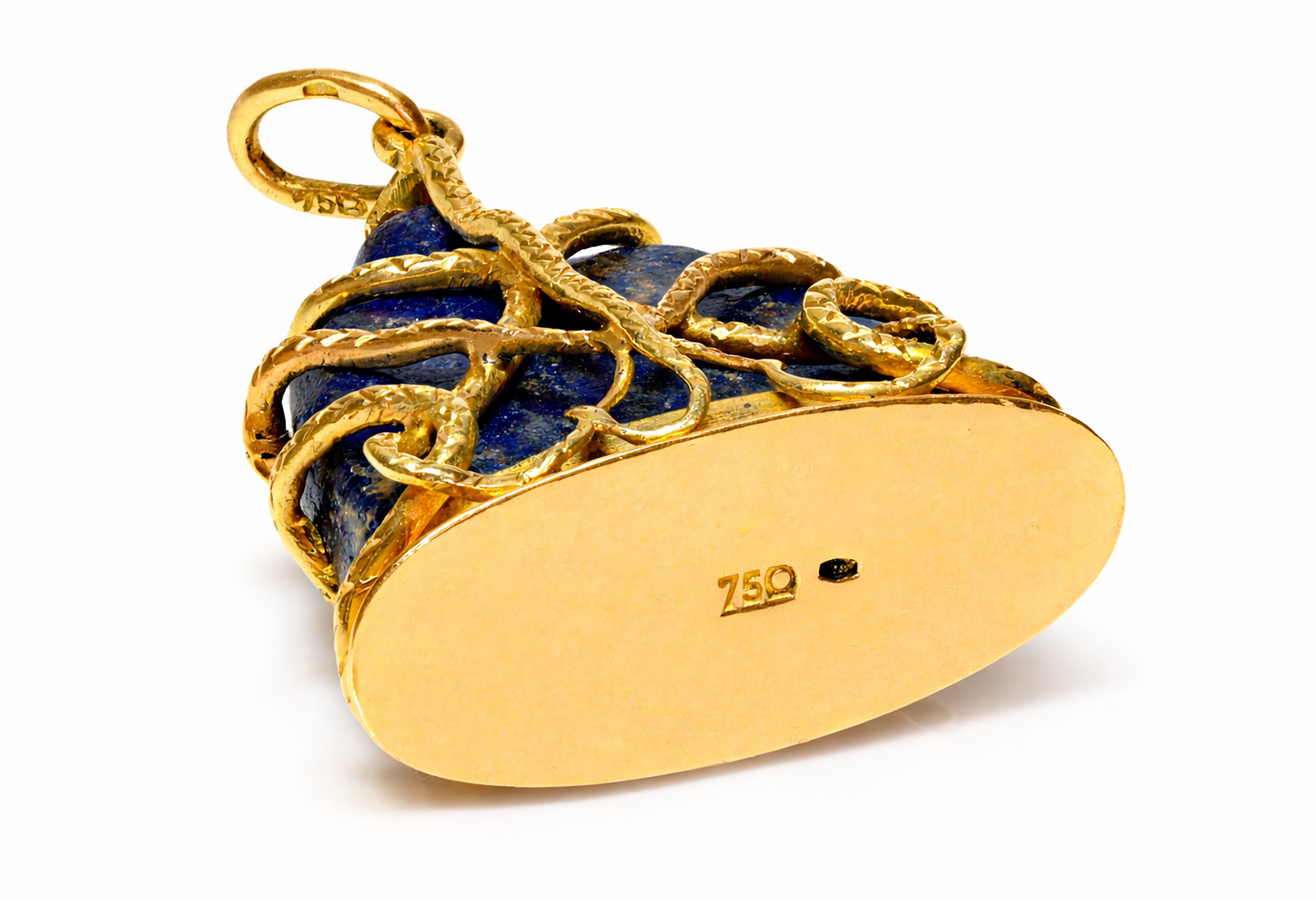 Lapis Lazuli Buddha Amulet Snakes, Mounted in 18K Gold