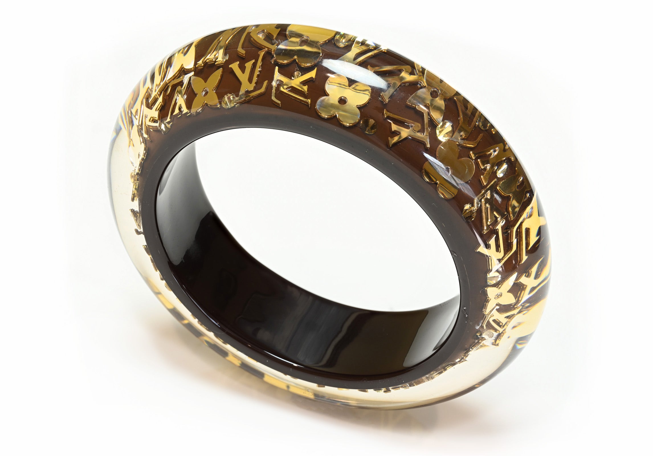 Vintage Louis Vuitton Paris Brown Monogram Lucite Bangle Bracelet