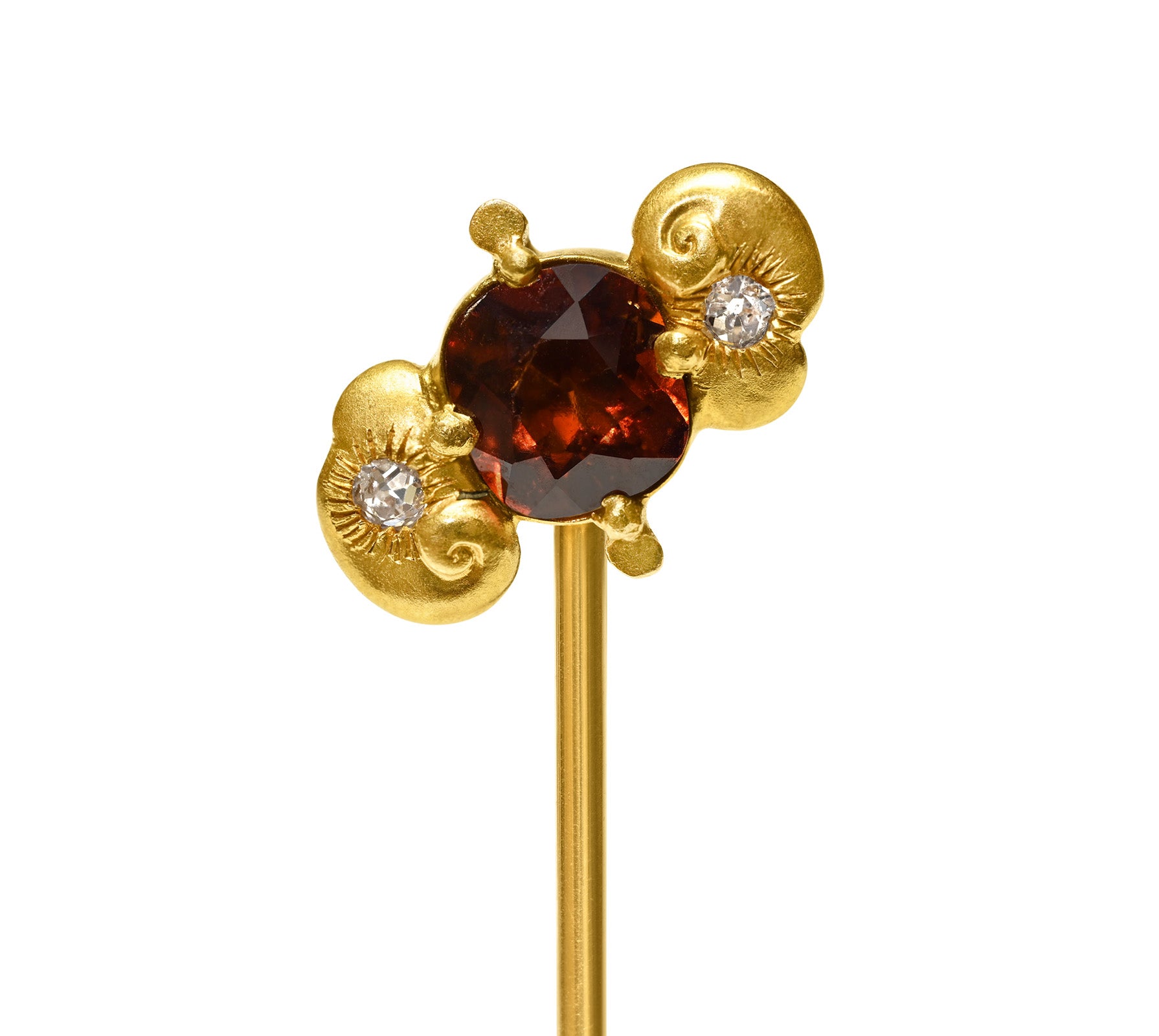 Louis Comfort Tiffany Art Nouveau faceted garnet old-cut diamond gold pin