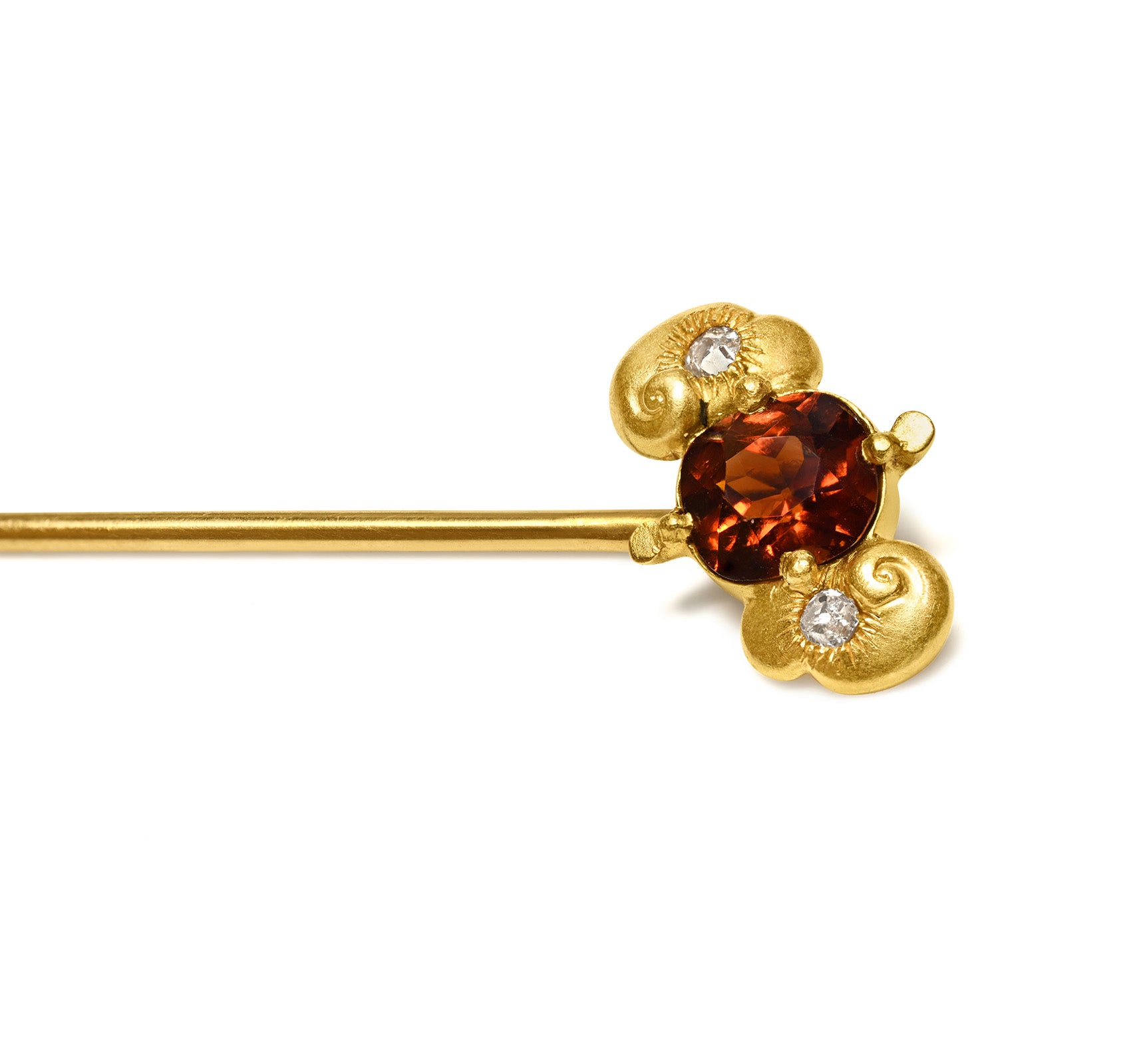 Louis Comfort Tiffany Art Nouveau Garnet Diamond Gold Stick Pin