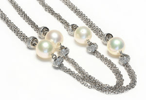 Luxury Sautoir Necklace in Platinum with Diamonds and Pearls – 6 CTW