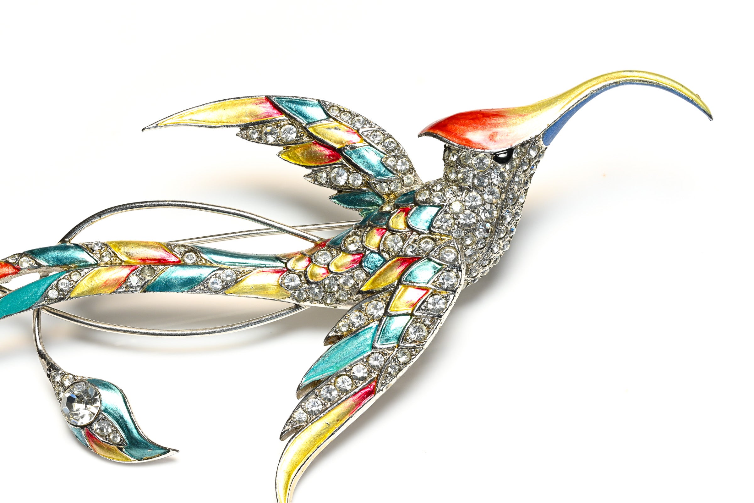 Marcel Boucher Enamel Crystal Bird of Paradise Brooch