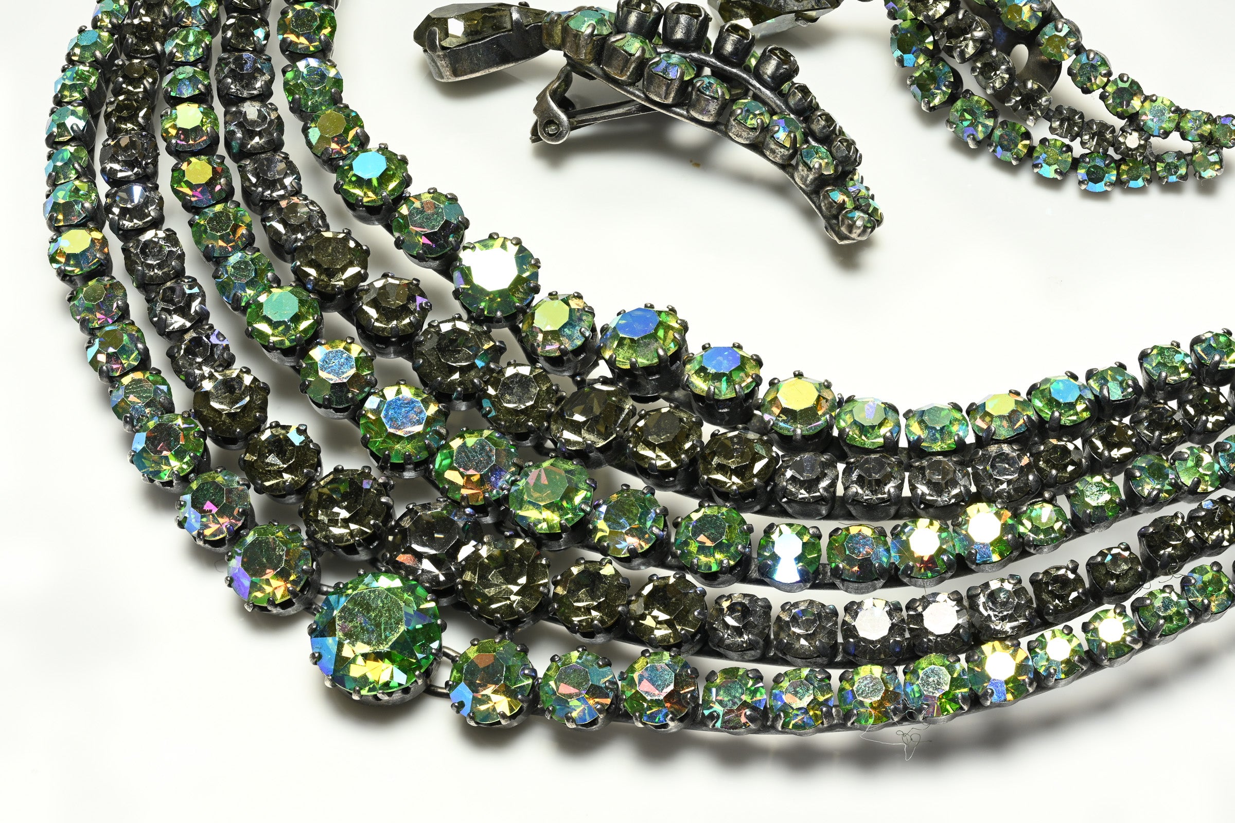 Max Muller Kaufbeuren 1960's Green Aurora Borealis Crystal Necklace Set