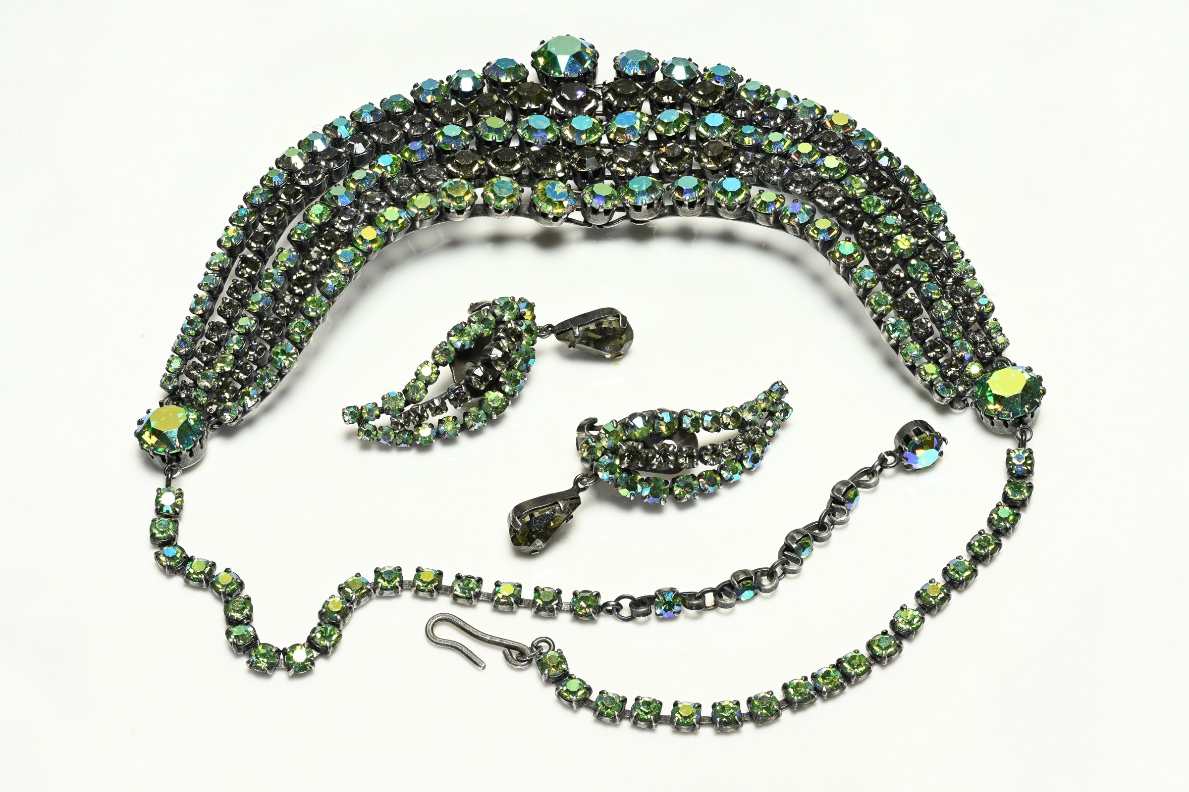 Max Muller Kaufbeuren 1960's Green Crystal Necklace Earrings Set