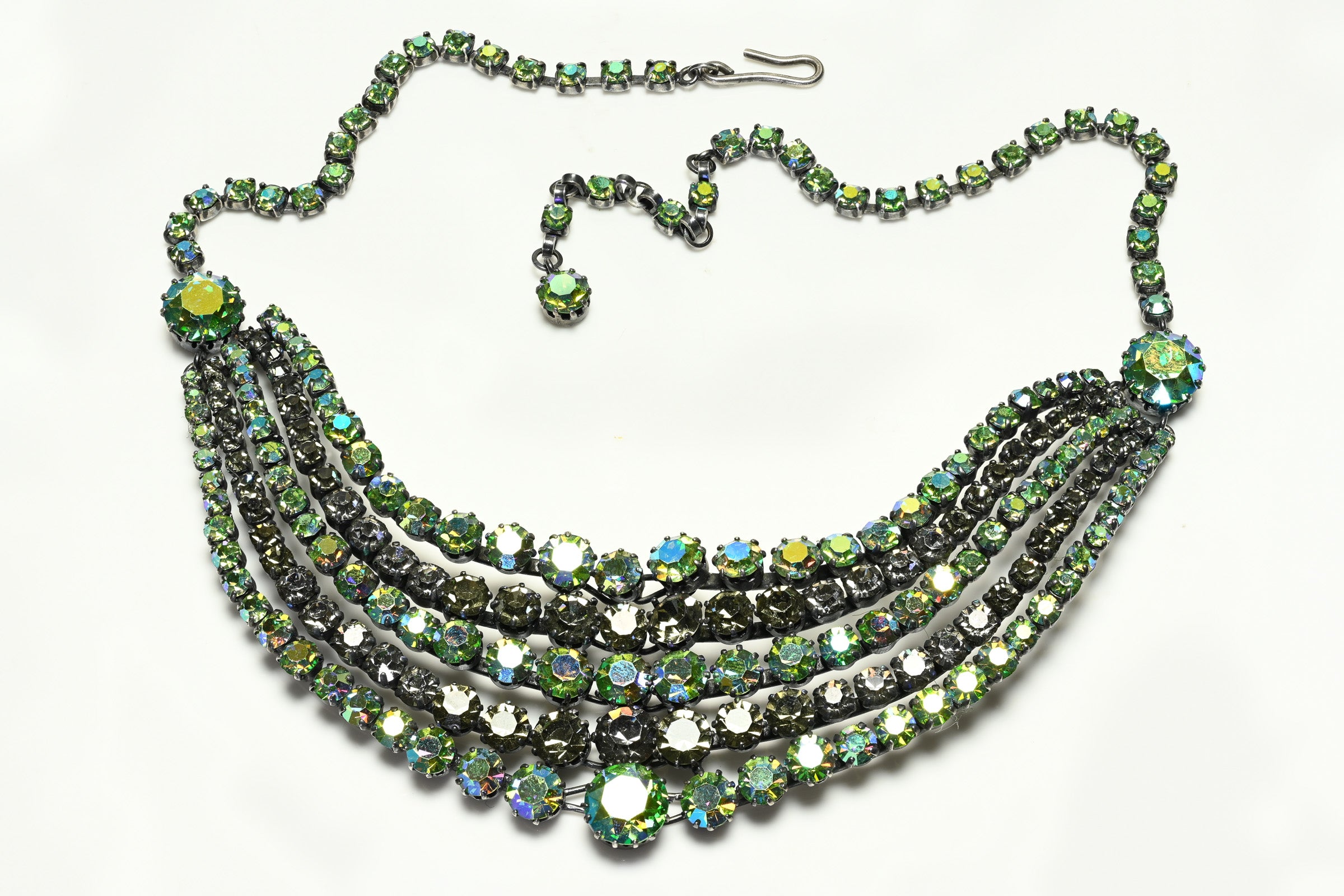 Max Muller Kaufbeuren 1960's Green Aurora Borealis Crystal Necklace 