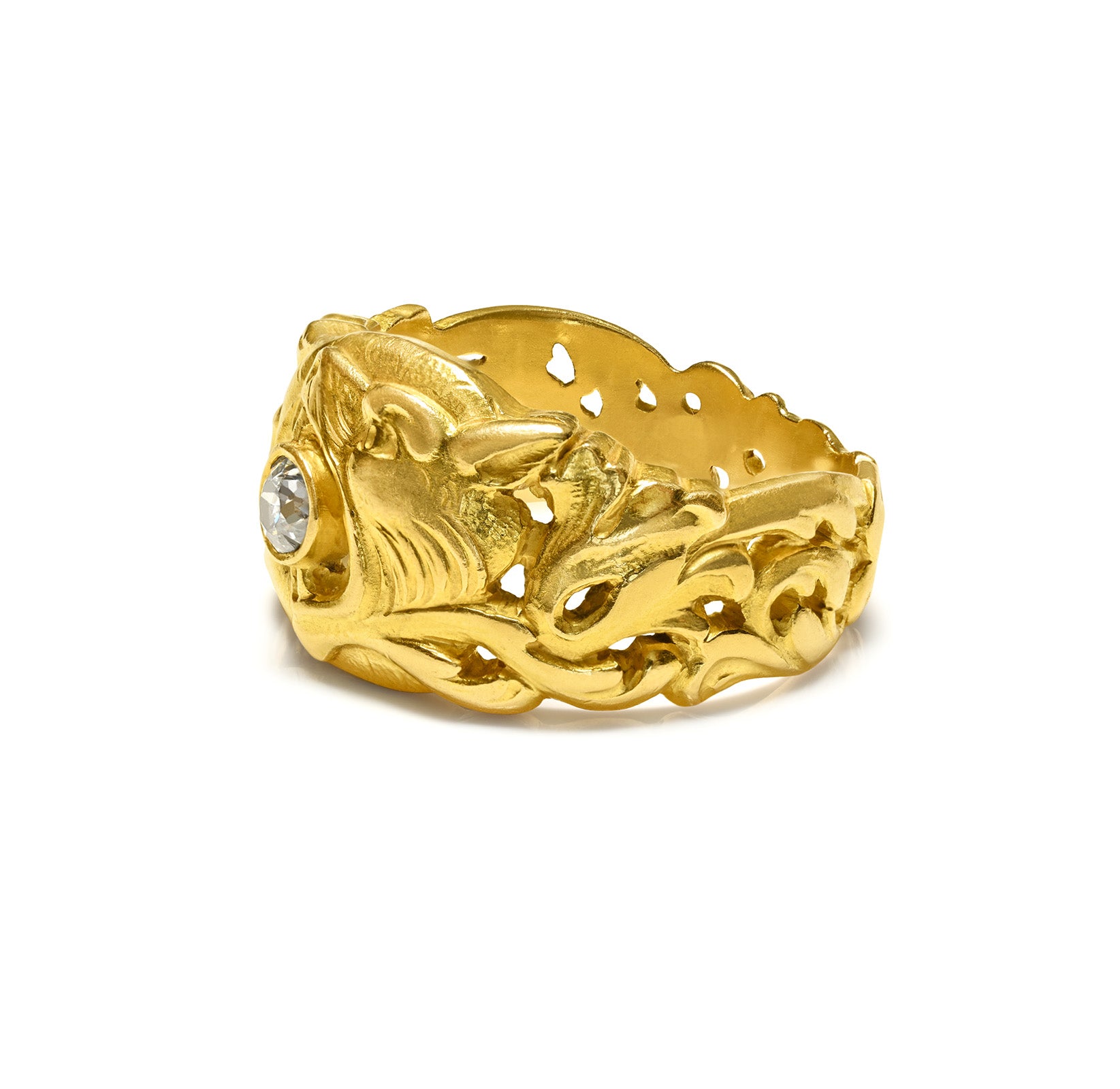 Men's Art Nouveau 18K Gold Old Mine Diamond Griffin Ring