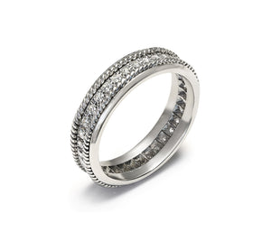Men’s Platinum Diamond Eternity Band Ring with Rope-Edge Design