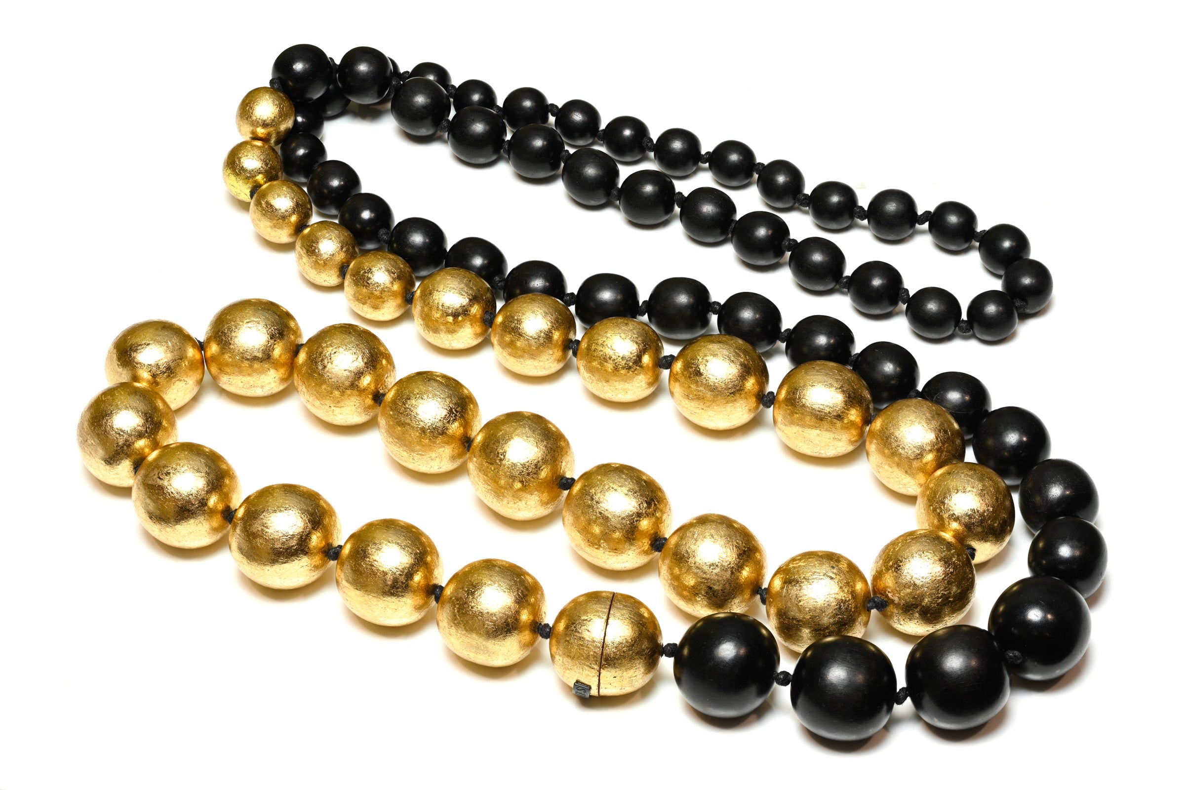 Monies Gold Black Wood Large Beads Long Sautoir Necklace