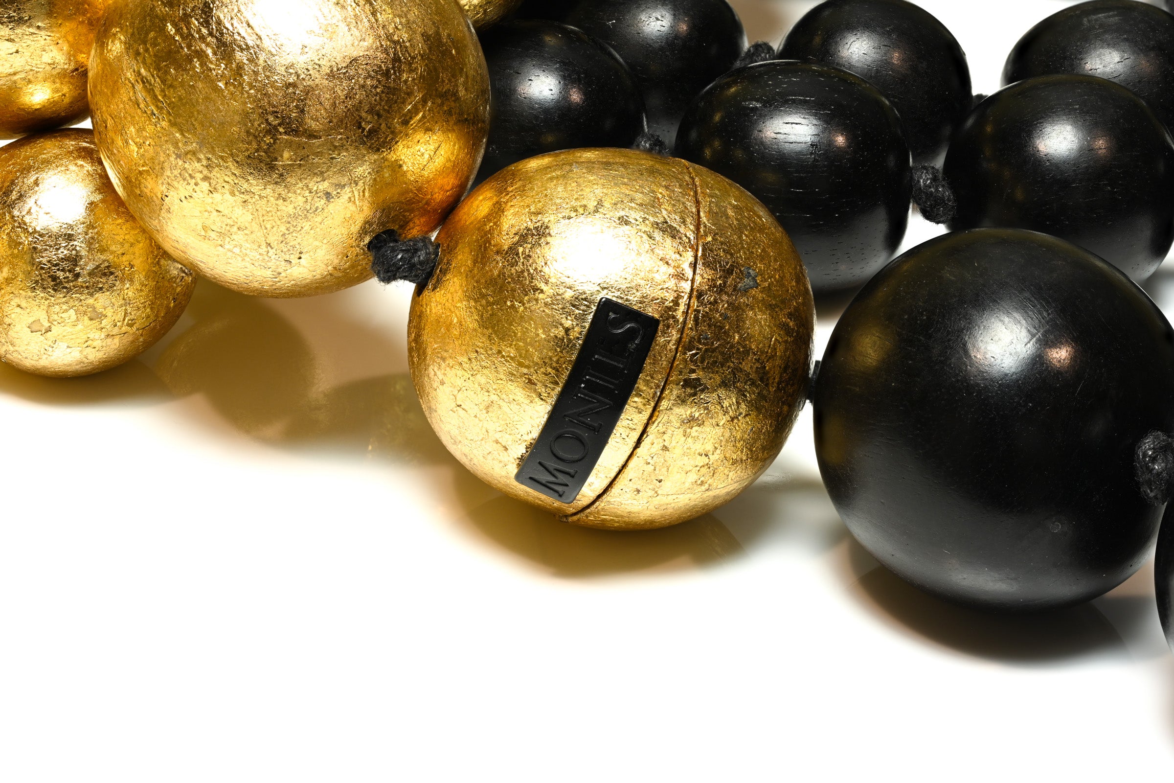 Monies Gold Black Wood Large Beads Long Sautoir Necklace 2