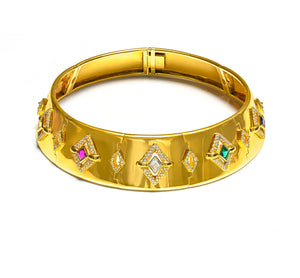 Elegant Multi Gemstone 18K Gold Statement Choker Necklace