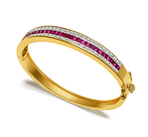 Natural Ruby and Princess-Cut Diamond 18K Yellow Gold Bangle Bracelet