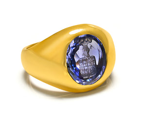 No Heat GIA 6ct Ceylon Sapphire Men’s Ring – Antique 18K Gold