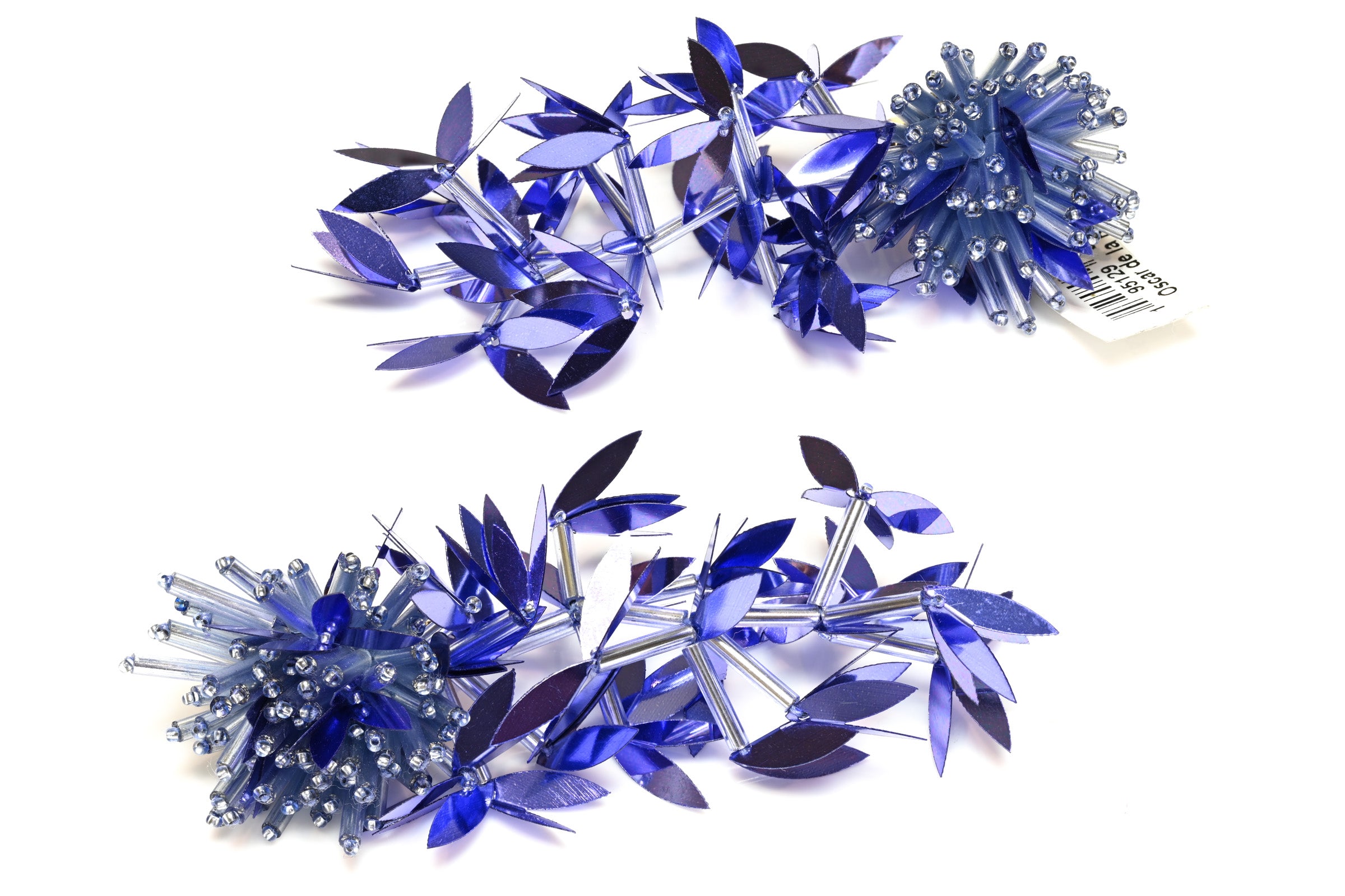 Oscar de la Renta Blue Beads Flower Long Earrings