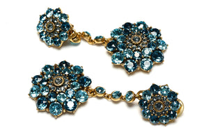 Oscar de la Renta Blue Crystal Flower Long Earrings