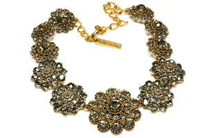 Oscar de la Renta Gray Crystal Large Flower Collar Necklace