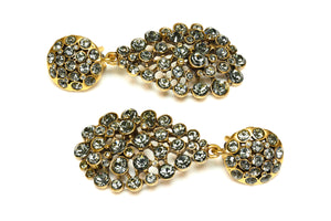 Oscar de la Renta Long Gray Crystal Drop Earrings